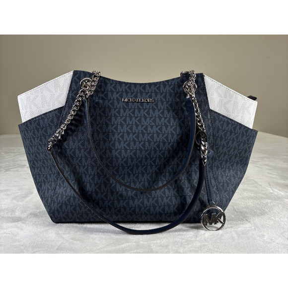 Michael Kors Handbags - NWT Michael Kors Jet Set Travel Large Chain Shoulder Tote Bag Navy Multi Charity